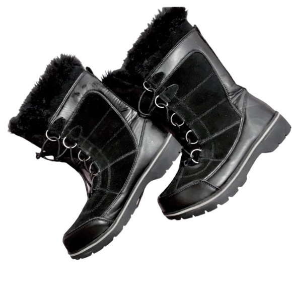 NWOT Waterproof Leather with Faux Fur Collar Black Boots Size 8  Only tried on!! - Picture 2 of 9